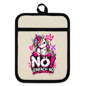 NO! Einhorn Graffiti Punk - Topflappen mit Gummirückseite - Leinen/Schwarz  - Vorne