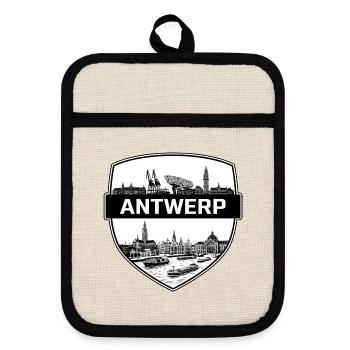 Antwerpen Belgien Schildwappen Grote Markt Geschenk - Topflappen mit Gummirückseite - Leinen/Schwarz  - Vorne