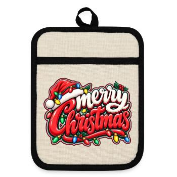 Weihnachtszauber mit Lichterketten - Topflappen mit Gummirückseite - Leinen/Schwarz  - Vorne
