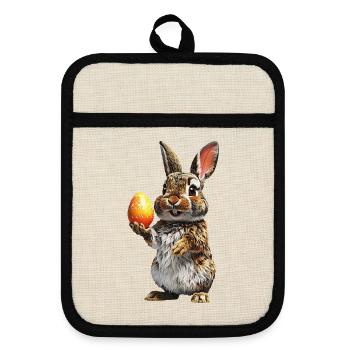 Hase - Topflappen mit Gummirückseite - Leinen/Schwarz  - Vorne