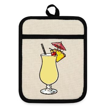 Tropischer Ananas-Cocktail - Topflappen mit Gummirückseite - Leinen/Schwarz  - Vorne
