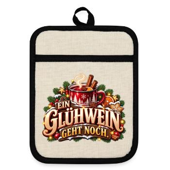 Glühwein Becher Festliches Wintermotiv - Topflappen mit Gummirückseite - Leinen/Schwarz  - Vorne