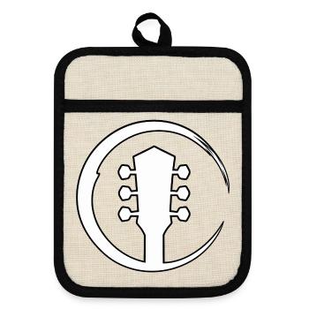 Gitarrenkopf im Pinselkreis - Topflappen mit Gummirückseite - Leinen/Schwarz  - Vorne