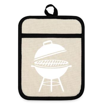 Kugelgrill Grillen Geschenk - Topflappen mit Gummirückseite - Leinen/Schwarz  - Vorne