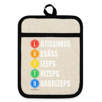 LGBTQ Latissimus Gesäß Bizeps Trizeps Quadrizeps - Topflappen mit Gummirückseite - Leinen/Schwarz  - Vorne