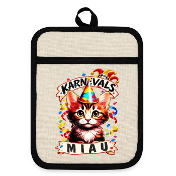 KARNEVALS KÄTZCHEN - Topflappen mit Gummirückseite - Leinen/Schwarz  - Vorne