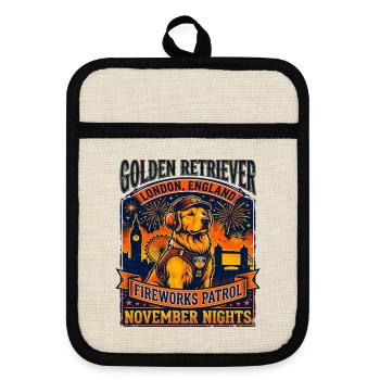 Golden Retriever Fireworks Patrol London England - Topflappen mit Gummirückseite - Leinen/Schwarz  - Vorne