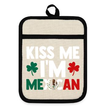 Kiss Me I Am Mexican Mexico - Topflappen mit Gummirückseite - Leinen/Schwarz  - Vorne