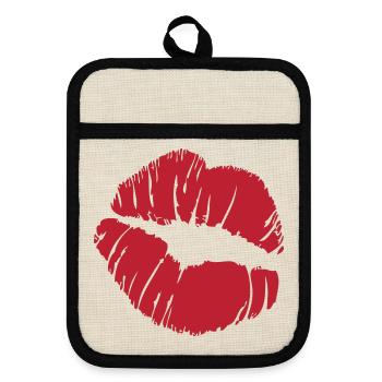 Red Lip Kiss - Topflappen mit Gummirückseite - Leinen/Schwarz  - Vorne