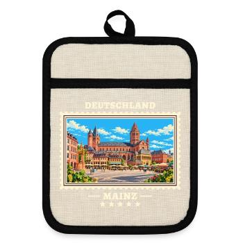Deutschland Mainz Vintage Reisemarke - Topflappen mit Gummirückseite - Leinen/Schwarz  - Vorne