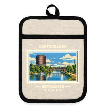 Deutschland Oberhausen Vintage Reisemarke - Topflappen mit Gummirückseite - Leinen/Schwarz  - Vorne
