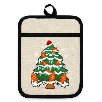 Weihnachten Franzbrötchen Weihnachtsbaum - Topflappen mit Gummirückseite - Leinen/Schwarz  - Vorne