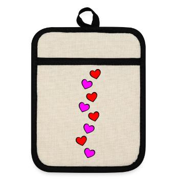 Herzen Rot Pink Vertikal Symbol - Topflappen mit Gummirückseite - Leinen/Schwarz  - Vorne