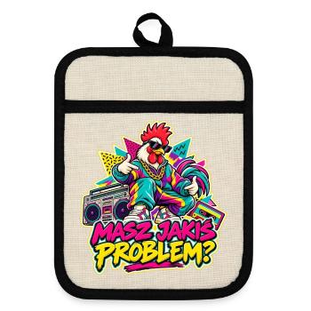 Hast du ein Problem? – Rooster Retro 90er. - Topflappen mit Gummirückseite - Leinen/Schwarz  - Vorne