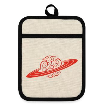 Roter Spiralplanet - Topflappen mit Gummirückseite - Leinen/Schwarz  - Vorne