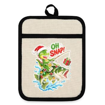Weihnachtsangler-Alligator - Topflappen mit Gummirückseite - Leinen/Schwarz  - Vorne