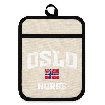 Oslo Norwegen Flaggen-T-Shirt - Topflappen mit Gummirückseite - Leinen/Schwarz  - Vorne