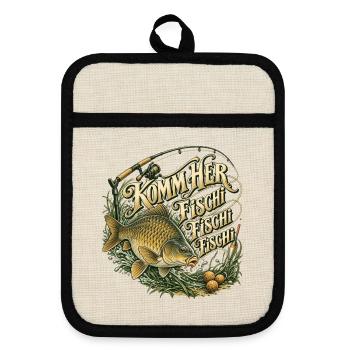 Lustiger Karpfenangler Spruch Boilies Angelrute - Topflappen mit Gummirückseite - Leinen/Schwarz  - Vorne
