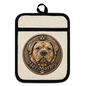 74er Marley® – Royal Bulldog Bronze Edition - Topflappen mit Gummirückseite - Leinen/Schwarz  - Vorne