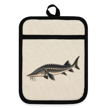 Stör Fisch Angeln - Topflappen mit Gummirückseite - Leinen/Schwarz  - Vorne