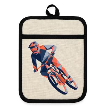 eometrische Origami-Mountainbiker-Polygonkunst - Topflappen mit Gummirückseite - Leinen/Schwarz  - Vorne