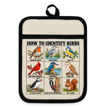 How to Identify Birds Funny Birding Birder Fitted  - Topflappen mit Gummirückseite - Leinen/Schwarz  - Vorne