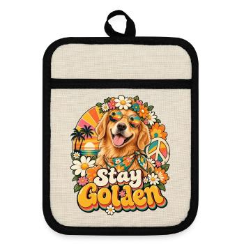 Stay Golden Hund Retro Blüten - Topflappen mit Gummirückseite - Leinen/Schwarz  - Vorne