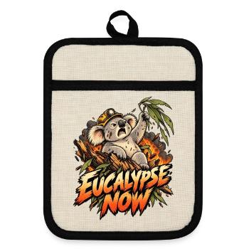 Koala Eukalyptus Apokalyptus Retro Tier Wortspiel Humor - Topflappen mit Gummirückseite - Leinen/Schwarz  - Vorne