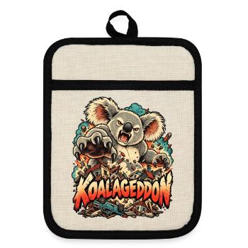 Riesige Koala-Kaiju-Haus Chaos-Tierkunst - Topflappen mit Gummirückseite - Leinen/Schwarz  - Vorne