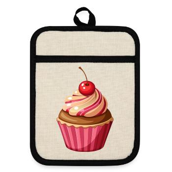 Cupcake - Topflappen mit Gummirückseite - Leinen/Schwarz  - Vorne