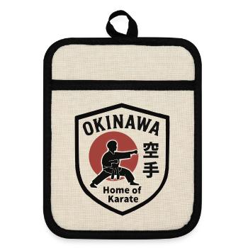 Okinawa- Home of Karate Shield Emblem - Topflappen mit Gummirückseite - Leinen/Schwarz  - Vorne