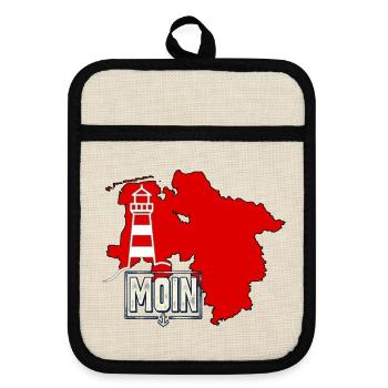 Moin Niedersachsen Leuchtturm - Topflappen mit Gummirückseite - Leinen/Schwarz  - Vorne