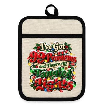 Wortspiel mit verfilzten Weihnachtslichtern - Topflappen mit Gummirückseite - Leinen/Schwarz  - Vorne