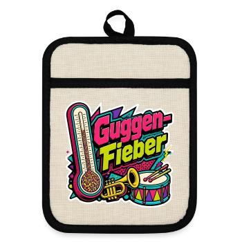 Guggen Fieber Fasching Karneval Retro Neon T-Shirt - Topflappen mit Gummirückseite - Leinen/Schwarz  - Vorne