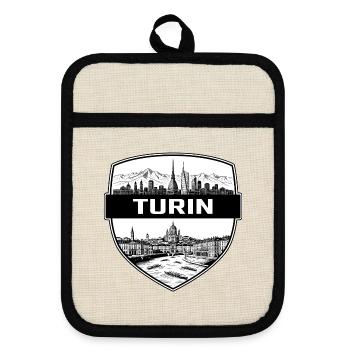 Turin, Italien Schildwappen Maulwurf Antonelliana Geschenk - Topflappen mit Gummirückseite - Leinen/Schwarz  - Vorne