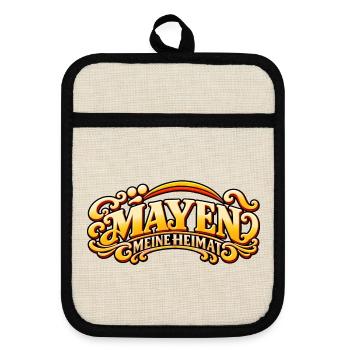 Mayen – Meine Heimat Retro Schriftzug - Topflappen mit Gummirückseite - Leinen/Schwarz  - Vorne