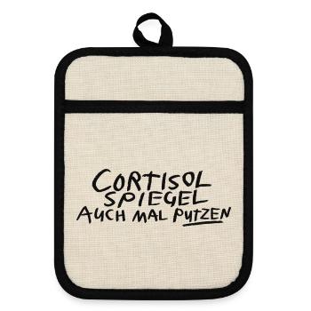 Cortisolspiegel putzen - Topflappen mit Gummirückseite - Leinen/Schwarz  - Vorne