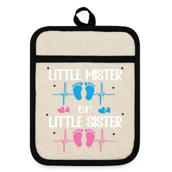 Little Mister Or Little Sister Baby-Geschlechtsenthüllung - Topflappen mit Gummirückseite - Leinen/Schwarz  - Vorne