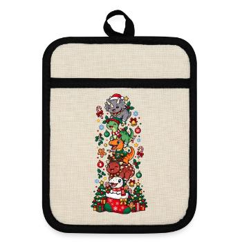 Funny Christmas T-Rex Santa Elf Snowman - Topflappen mit Gummirückseite - Leinen/Schwarz  - Vorne