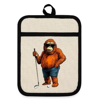Orang Utan Golf Affe - Topflappen mit Gummirückseite - Leinen/Schwarz  - Vorne