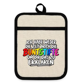 Buntstifte Regenbogen Zitat - Topflappen mit Gummirückseite - Leinen/Schwarz  - Vorne