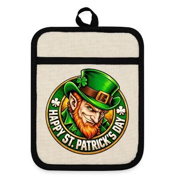 Grüner Leprechaun Charme - Topflappen mit Gummirückseite - Leinen/Schwarz  - Vorne