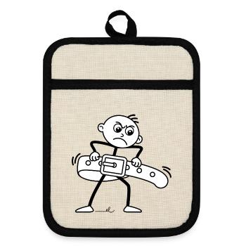 Strichel zieht Gürtel enger: Minimalistischer Witz - Topflappen mit Gummirückseite - Leinen/Schwarz  - Vorne