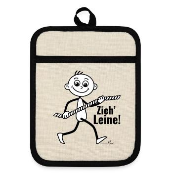 „Zieh Leine“ minimalistisches Motiv mit Strichel. - Topflappen mit Gummirückseite - Leinen/Schwarz  - Vorne