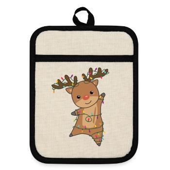 Rentier fröhliche Weihnachten Winter Tiere Hirsch - Topflappen mit Gummirückseite - Leinen/Schwarz  - Vorne