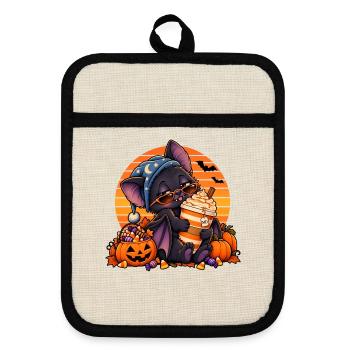 Halloween Fledermaus-Arzt mit Kaffee - Topflappen mit Gummirückseite - Leinen/Schwarz  - Vorne