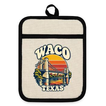 Waco Texas Sunset Bridge Retro - Topflappen mit Gummirückseite - Leinen/Schwarz  - Vorne