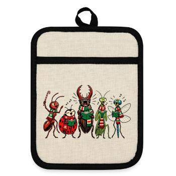 Christmas Bugs – Lustige, festliche Comic-Insektentruppe - Topflappen mit Gummirückseite - Leinen/Schwarz  - Vorne