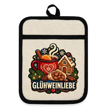 Glühwein Liebe Wintergenuss - Topflappen mit Gummirückseite - Leinen/Schwarz  - Vorne