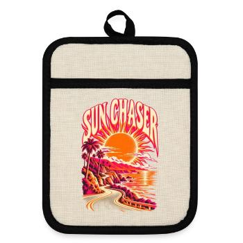 Sun Chaser Retro Sunset - Topflappen mit Gummirückseite - Leinen/Schwarz  - Vorne